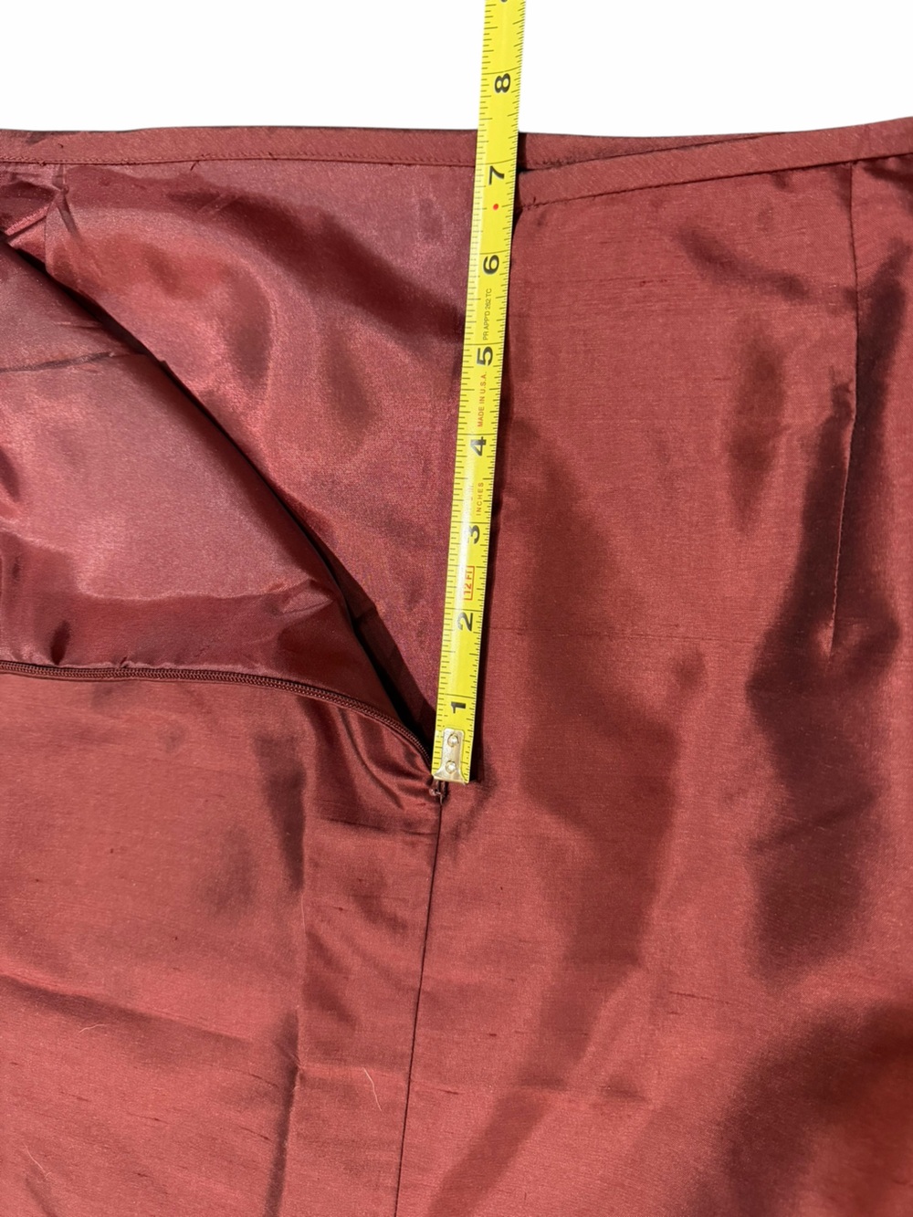 Travis Ayers 100% Silk Dupioni Pencil Skirt Size 16 Burgundy Wine - Picture 7 of 8